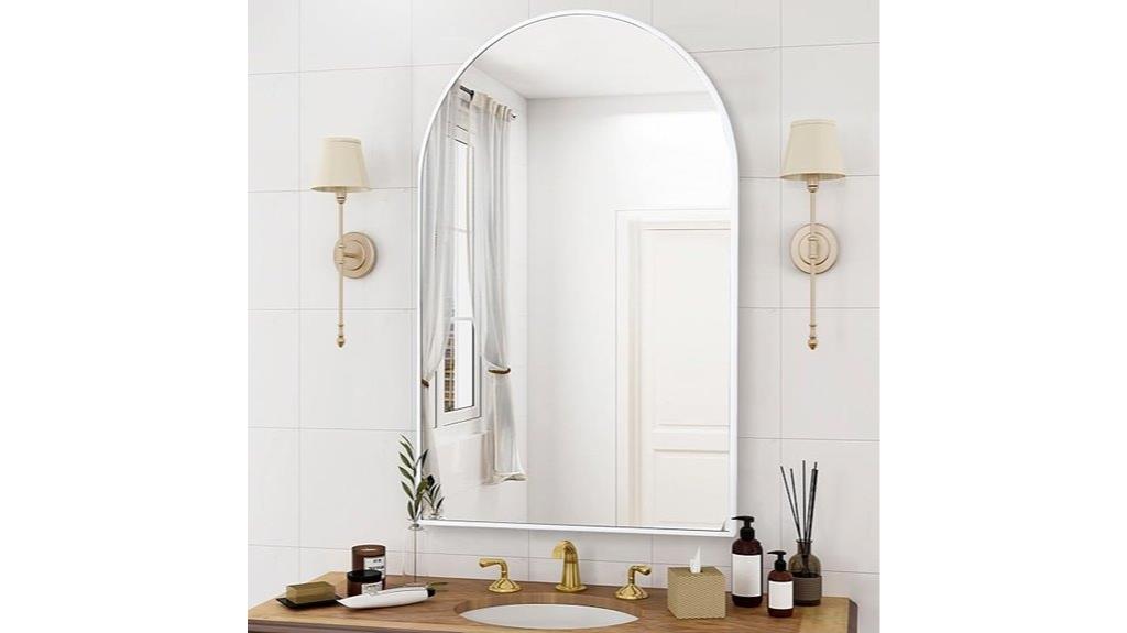 arched white bathroom mirror