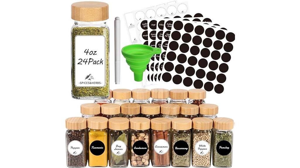 bamboo lidded glass spice jars