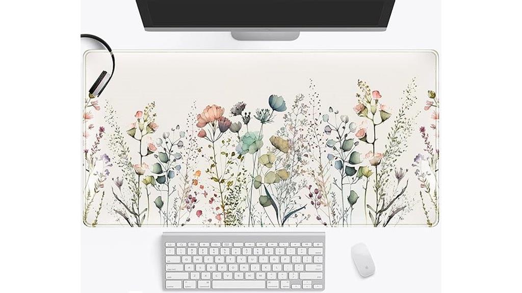beige boho floral desk mat