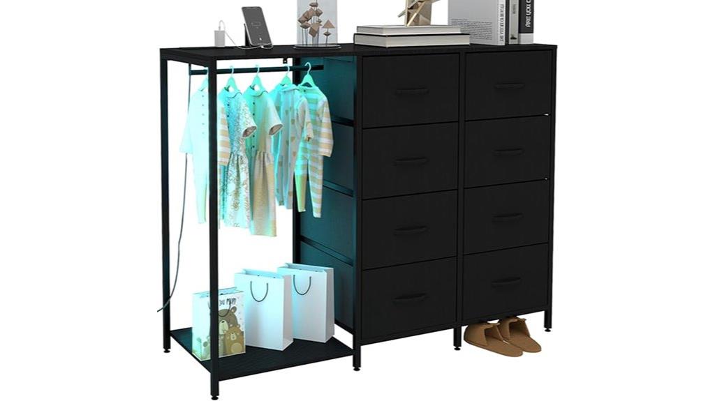black dresser with charging