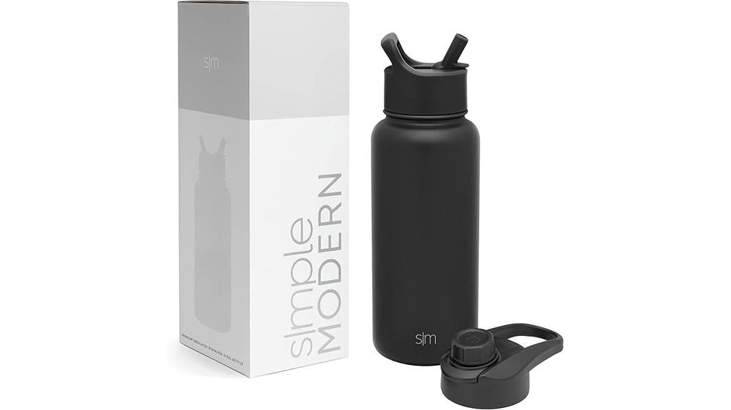 black water bottle with straw