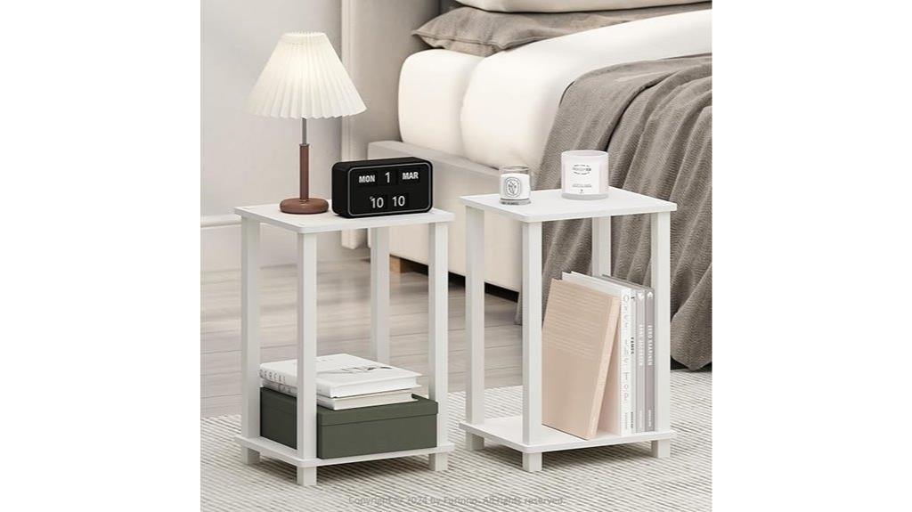 compact white bedside tables