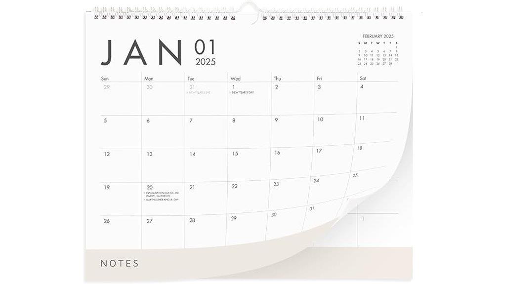 horizontal wall calendar 2025 2026