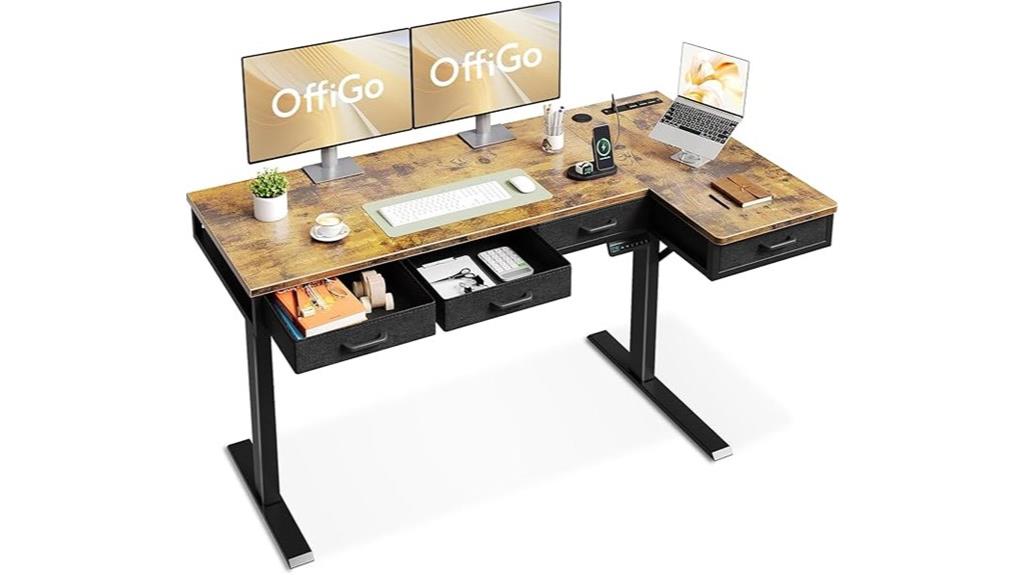 l shaped standing desk drawers
