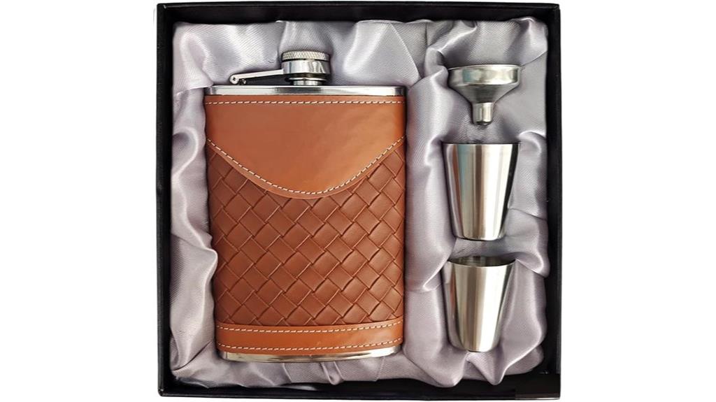 leather hip flask set