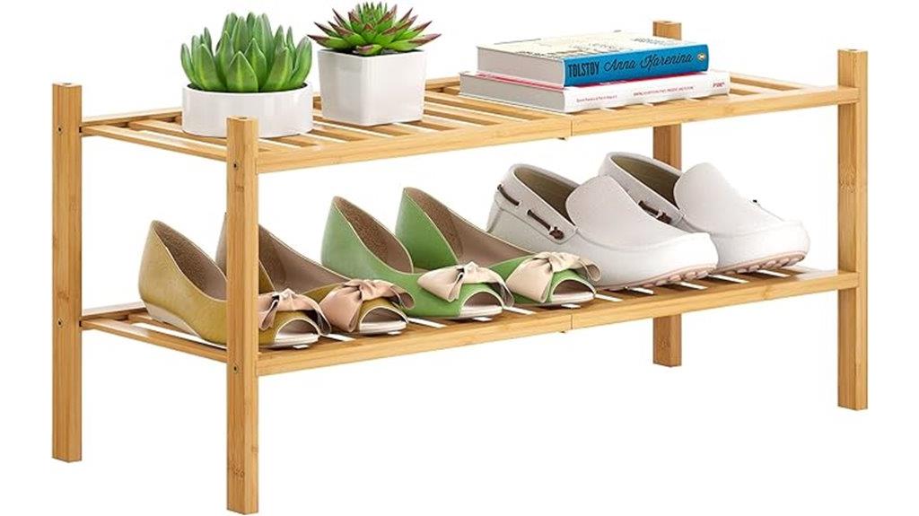 natural two tier shoe rack