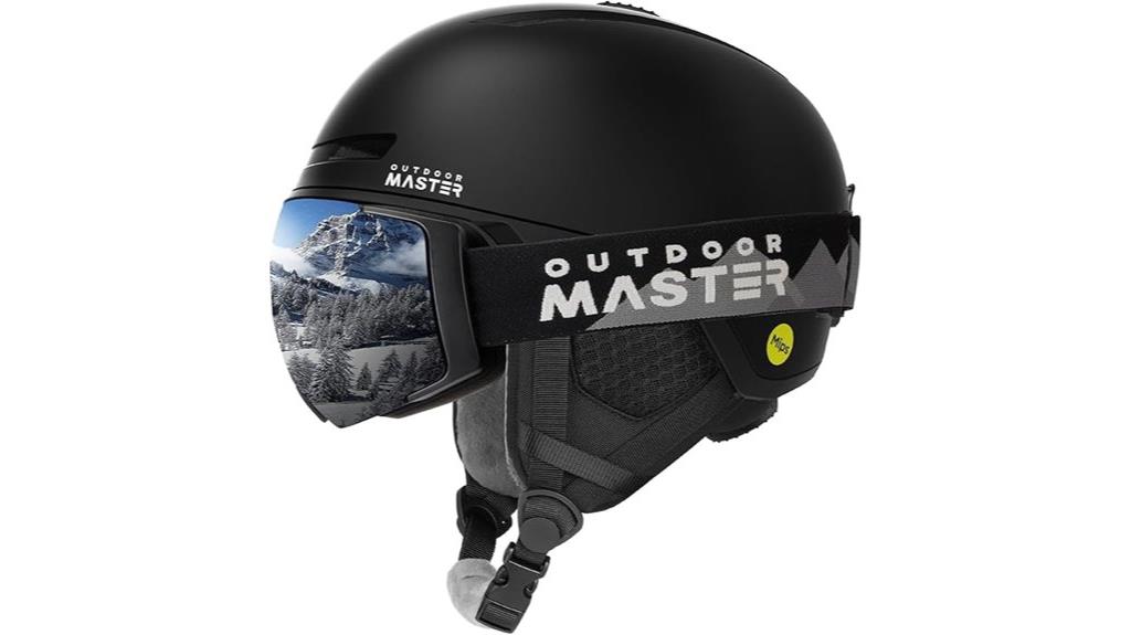 ski helmet and goggles