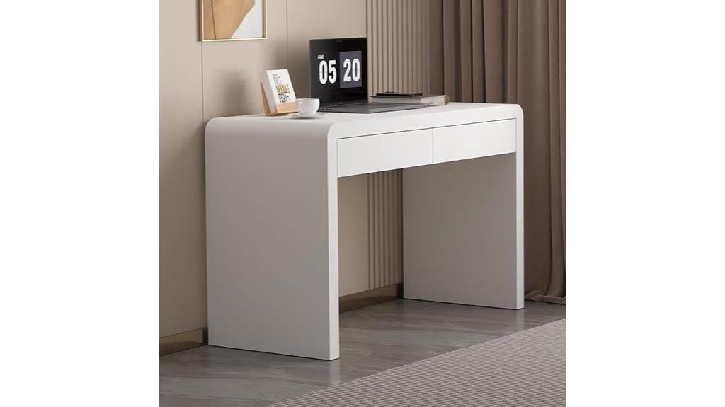white gaming desk with drawers