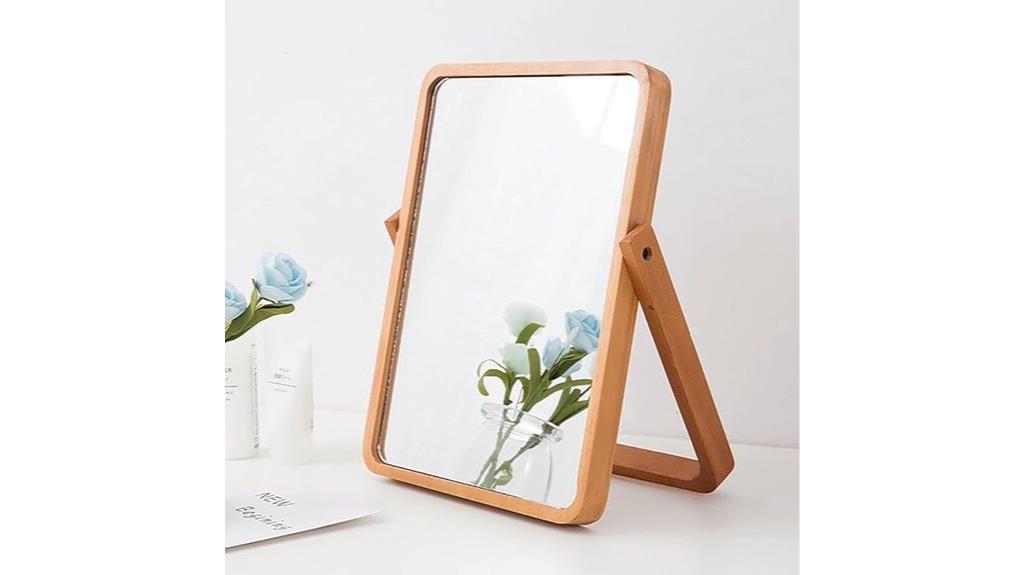 wooden makeup desk mirror