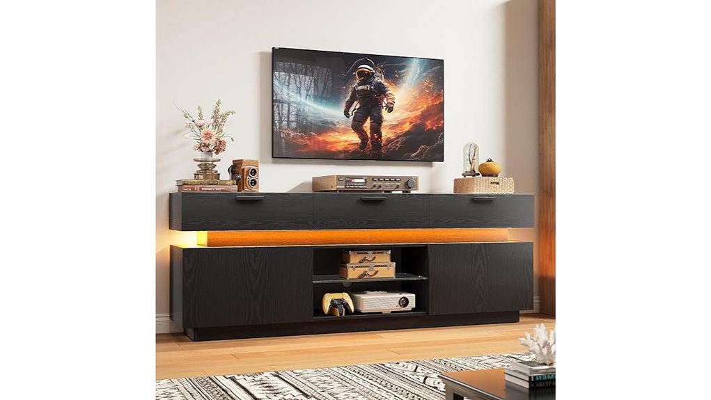 black tv stand with lights
